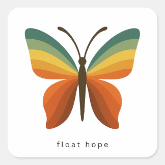 Float Hope Retro Rainbow Butterfly Square Sticker