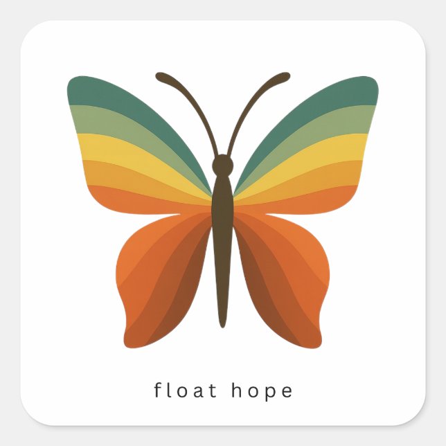 Float Hope Retro Rainbow Butterfly Square Sticker (Front)