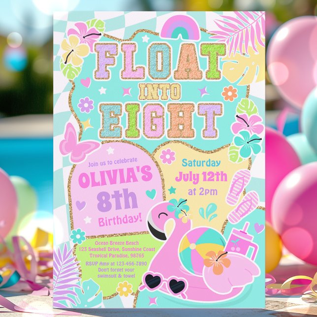 Float Into Eight Varsity Preppy Girl 8th Birthday Invitation (Creator Uploaded)