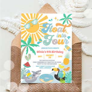 Float Into Four Summer Party 4th Birthday Invitation