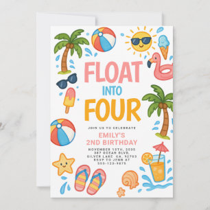 Float Into Four Tropical 4th Birthday Party Invitation