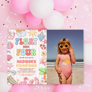 Float Into Four Tropical Beach 4th Birthday Photo Invitation