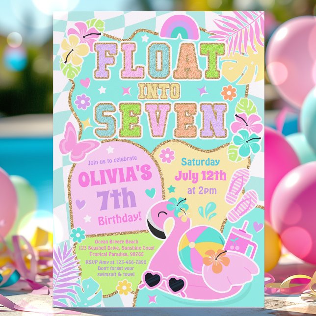 Float Into Seven Varsity Preppy Girl 7th Birthday Invitation (Creator Uploaded)