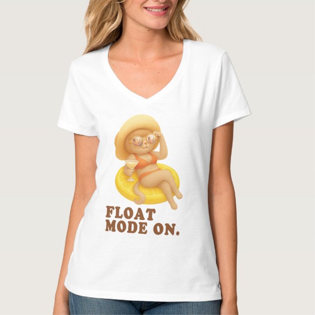 Float Mode On: Summer Cat Lemon Pool Party Art T-Shirt (Front)