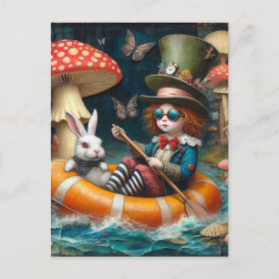 Float Trip Alice White Rabbit encaustic collage Postcard