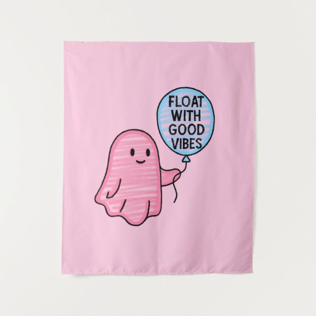 Float with good vibes cute boo design tapestry (Front)