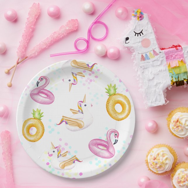 Floatie Pool Party Birthday Party Paper Plates (Party)