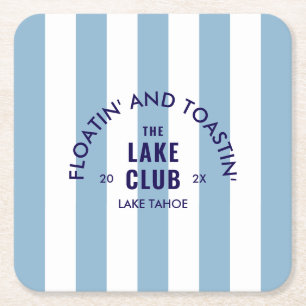 Floatin' And Toastin' The Lake Club Blue Stripe Square Paper Coaster
