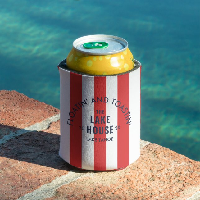 Floatin' And Toastin' The Lake House Red Stripe Can Cooler (In Situ Pool)