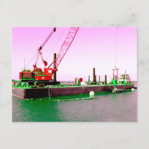 Floating Barge with crane green and purple toned Postcard