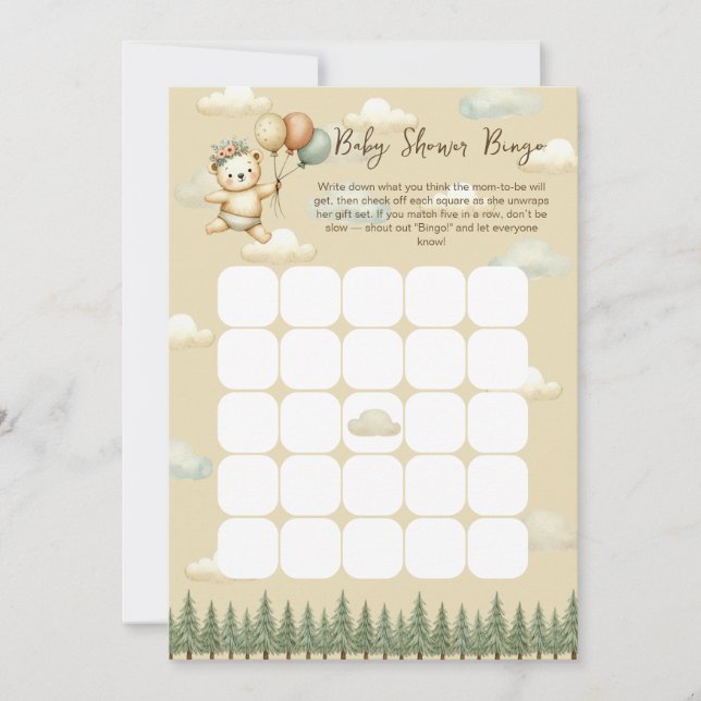 Floating Bear Baby Shower Bingo Game Card (Front)