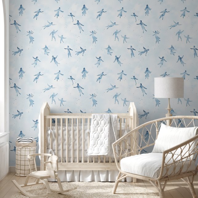 Floating Blue Watercolor Figures Wallpaper (Kids)
