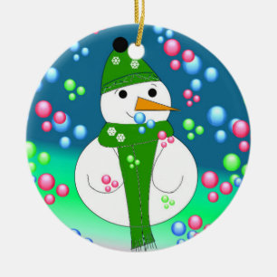Floating Bubbles Snowman Ceramic Tree Decoration