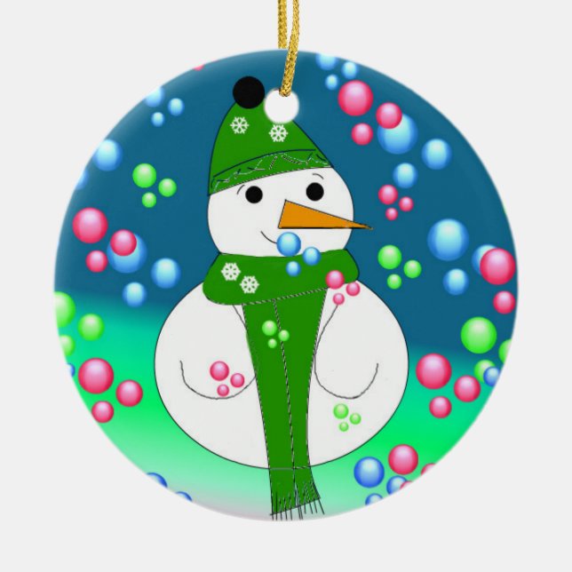 Floating Bubbles Snowman Ceramic Tree Decoration (Front)