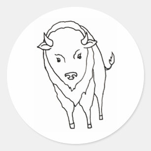 Floating Buffalo Bison Bull - fun line drawing art Classic Round Sticker