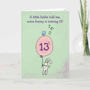 Floating Bunny Holding a Balloon Birthday Card