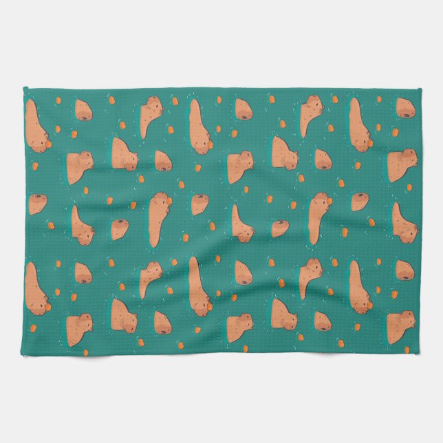 floating capybaras with orange tea towel (Horizontal)