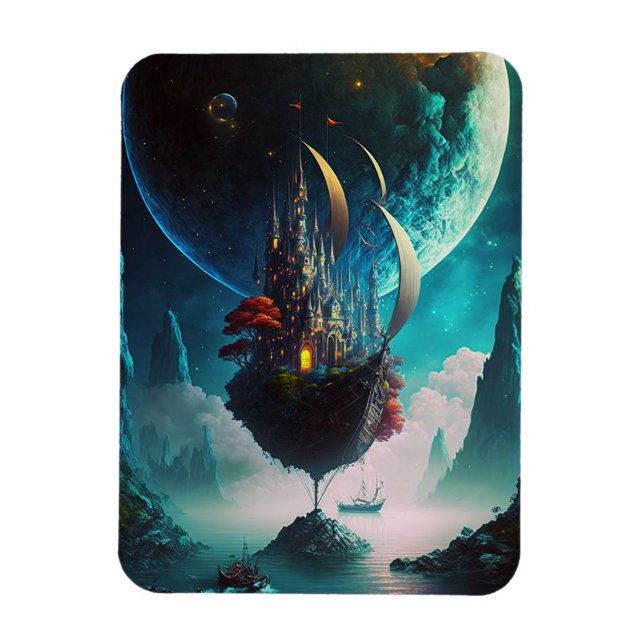 Floating Castle Ship Fantasy Art Magnet (Vertical)