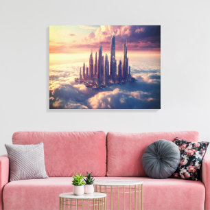 Floating City Canvas Wall Art  Surreal Dream Decor