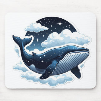 Floating cloud whale with stars mouse mat