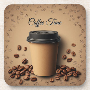 Floating Coffee Cup With Coffee Beans Coaster