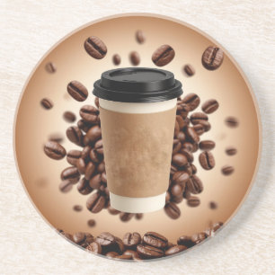 Floating Coffee Cup With Coffee Beans Coaster
