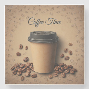 Floating Coffee Cup With Coffee Beans Stone Coaster