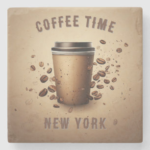 Floating Coffee Cup With Coffee Beans Stone Coaster
