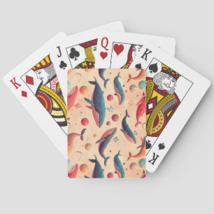 Floating Cosmic Whales Illustration Playing Cards
