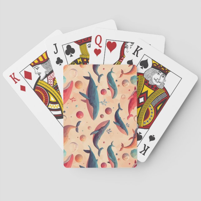 Floating Cosmic Whales Illustration Playing Cards (Back)