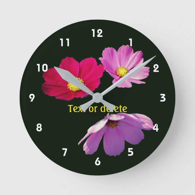 Floating Cosmos Daisy Flowers Personalised   Round Clock (Front)