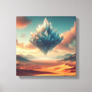 Floating Crystal Mountain Over Radiant Golden Canvas Print