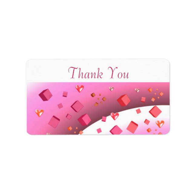 Floating Cubes and Hearts Thank You Labels (Front)