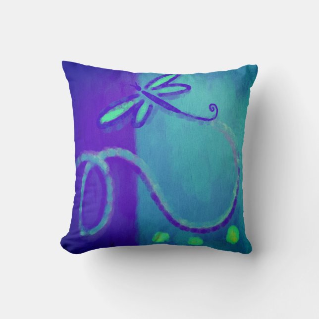 Floating Dragonfly Abstract Art Cushion (Front)