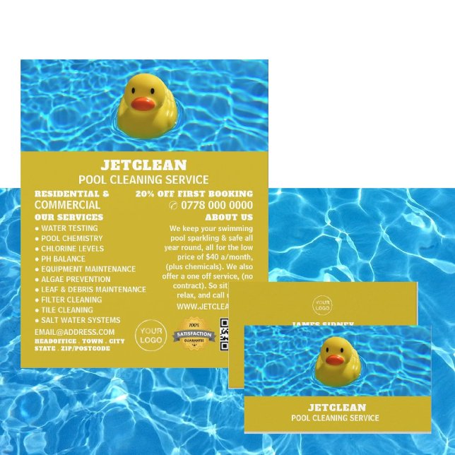 Floating Duck, Swimming Pool Cleaner Business Card (Creator Uploaded)