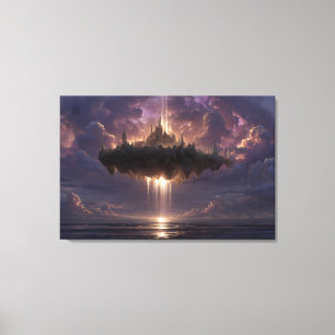 Floating Fantasy Castle Cloud Beams Glow Canvas Print