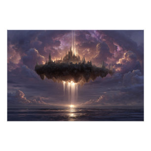 Floating Fantasy Castle Cloud Beams Glow Photo Print