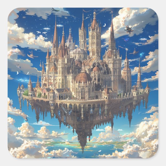 Floating Fantasy Castle in the Clouds | Celestial  Square Sticker (Front)
