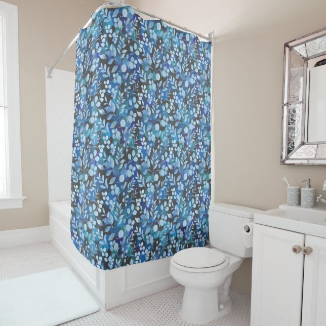 Floating Floral Pattern 01.Blue DGrey BG Shower Curtain (In Situ)