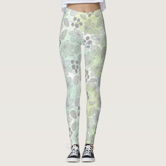 Floating Flowers and Leaves Pattern Leggings (Front)