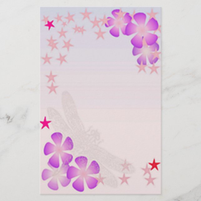Floating Flowers and Stars Stationery (Front)