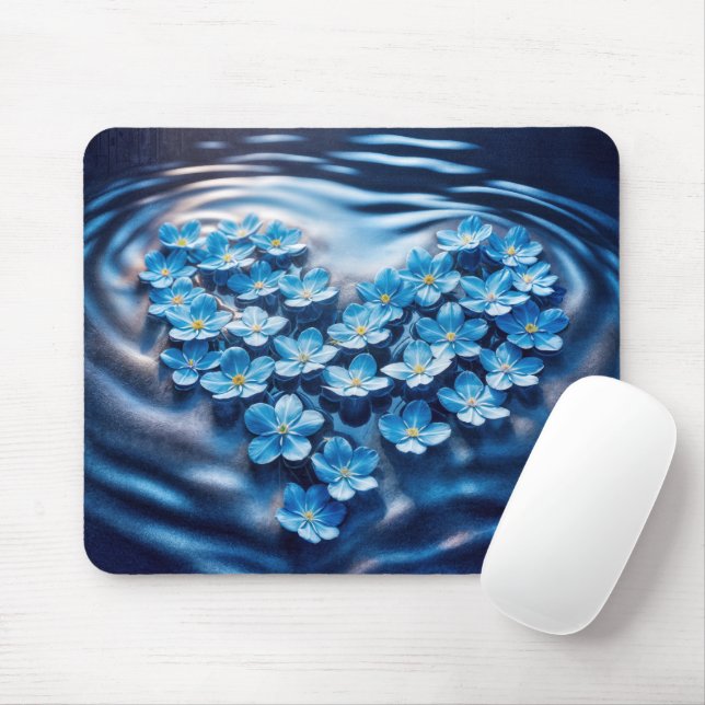 Floating Forget-Me-Not Blue Heart Mouse Mat (With Mouse)