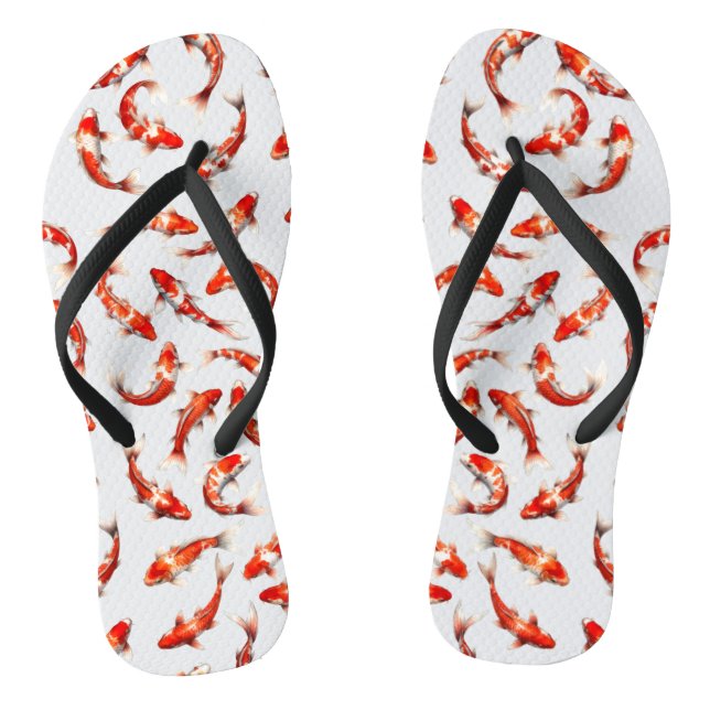 Floating fortune fish, red & white koi watercolor flip flops (Footbed)