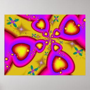 Floating Fractal Hearts Poster