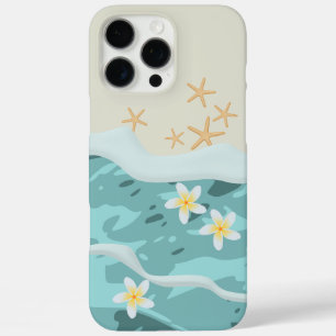Floating Frangipanis on Beach Wave Meet Starfishes iPhone 16 Pro Max Case