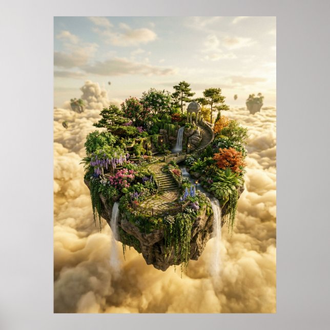 Floating Garden Island Fantasy Art Poster (Front)