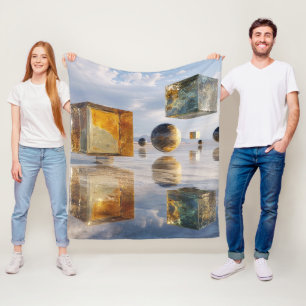 Floating Geometric Marvels Over Water Fleece Blanket