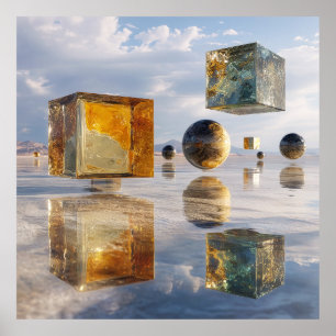 Floating Geometric Marvels Over Water Poster