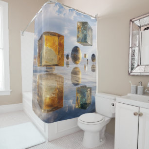 Floating Geometric Marvels Over Water Shower Curtain