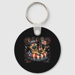 Floating German Shepherd Patriotic Dogs Fireworks Key Ring